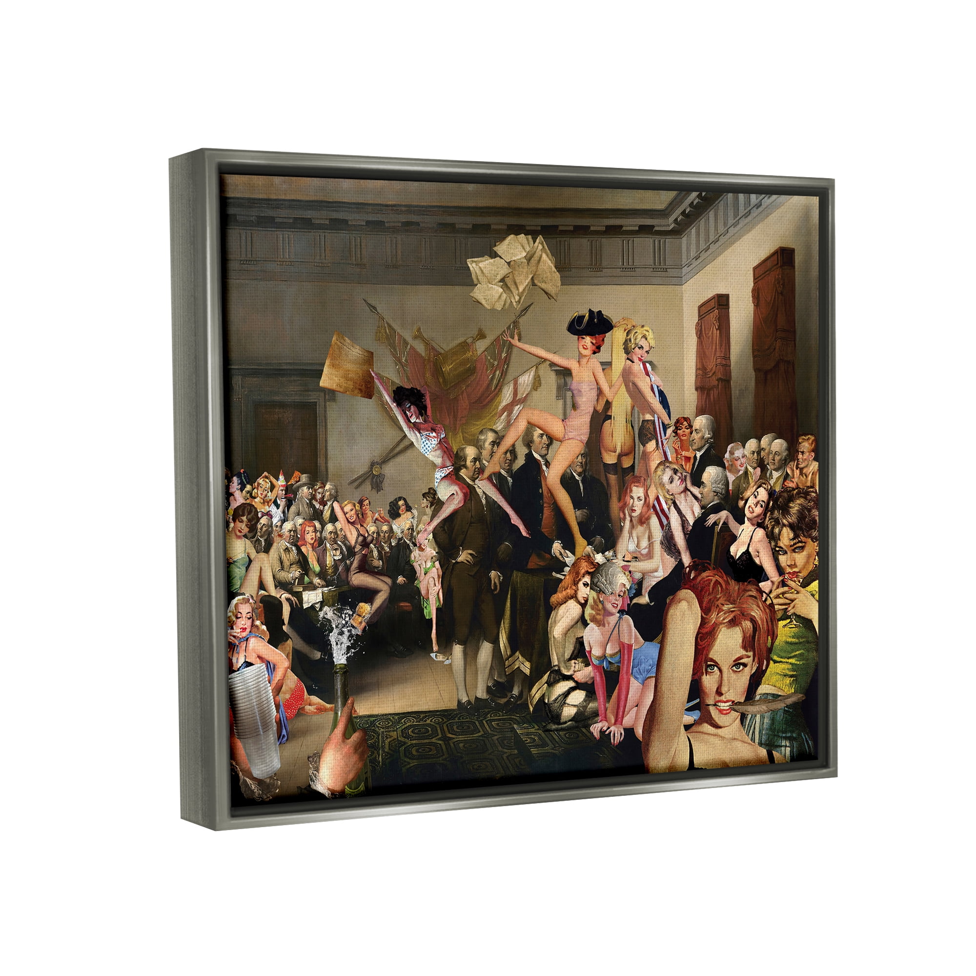 Stupell Industries Classic Painting Collage Novelty Painting Gray Floater Framed Canvas Art Print Wall Art, 21 x 17