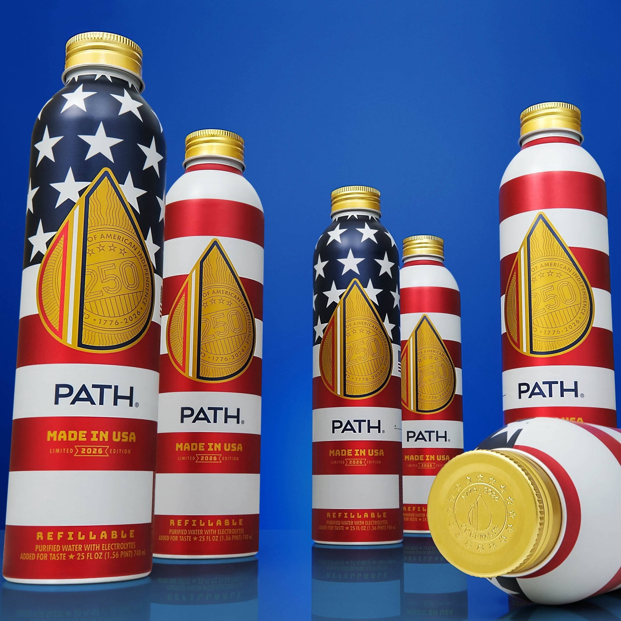 PATH Water Ultra-Purified Still Water, 25 fl oz, Single Aluminum Bottle, Limited Edition USA 250th Anniversary