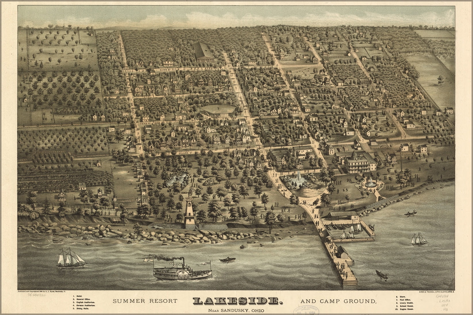 24"x36" Gallery Poster, map of Lakeside resorts Sandusky Ohio 1884