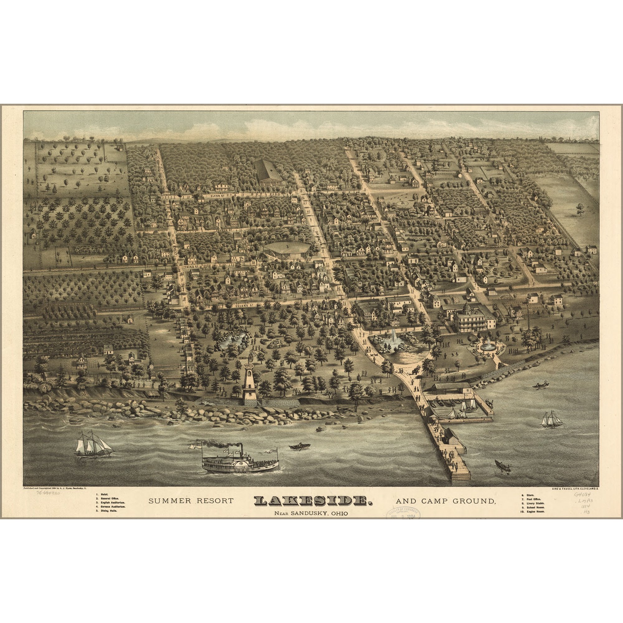 24"x36" Gallery Poster, map of Lakeside resorts Sandusky Ohio 1884