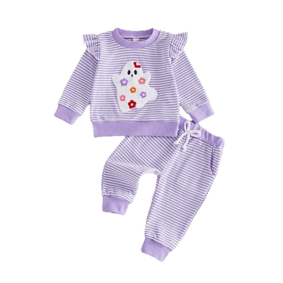 Staki Kids Baby Girl Halloween Outfit Pumpkin Print Bell Bottoms Fall Toddler Flare Clothes Set 0-3T,0-3 Months