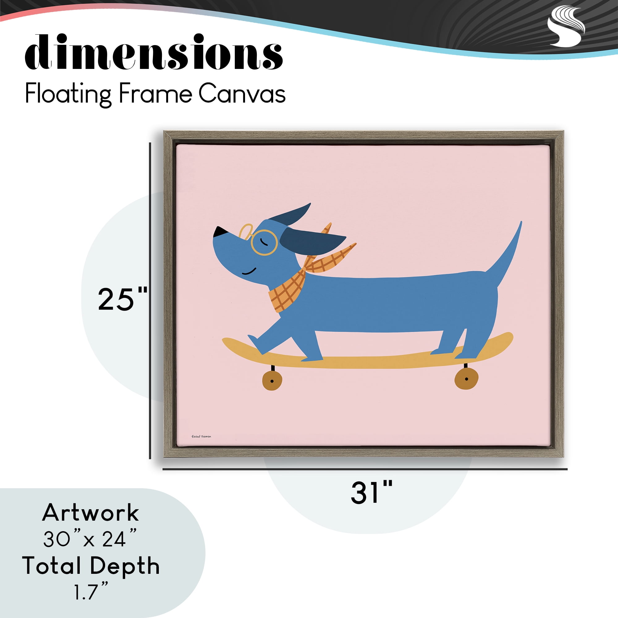 Stupell Industries Skateboarding Wiener Dog Brown Framed Floater Canvas Wall Art, design by Rachel Nieman