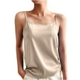 thumbnail image 2 of Camisole Tops Womens Soft Silk Satin Tank Top Spaghetti Strap Casual Cami Sleeveless Blouses Summer Basic Shirt (Medium, Beige), 2 of 4