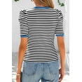 thumbnail image 3 of PRETTYGARDEN Women's Summer Puff Sleeve Tops Casual Ribbed Knit Crop Top Color Block Trendy Crewneck Striped Shirts, 3 of 10