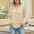 thumbnail image 5 of Otntypg Long Sleeve Button V Neck Henley Shirts for Women Casual Fall Winter Basic Cable Knit Tunic Sweater Blouse Loose Fit Cozy Knitwear Tops Beige S, 5 of 8