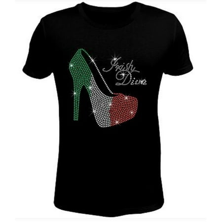 - Bling Rhinestone Womens T Shirt Saint Patrick's Day Irish Diva High Heel JRW-005-SC