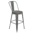 thumbnail image 2 of BizChair 30'' High Silver Antique Finish with Clear Coat Indoor Barstool with Back and Gray Poly Resin Wood Seat, 2 of 12