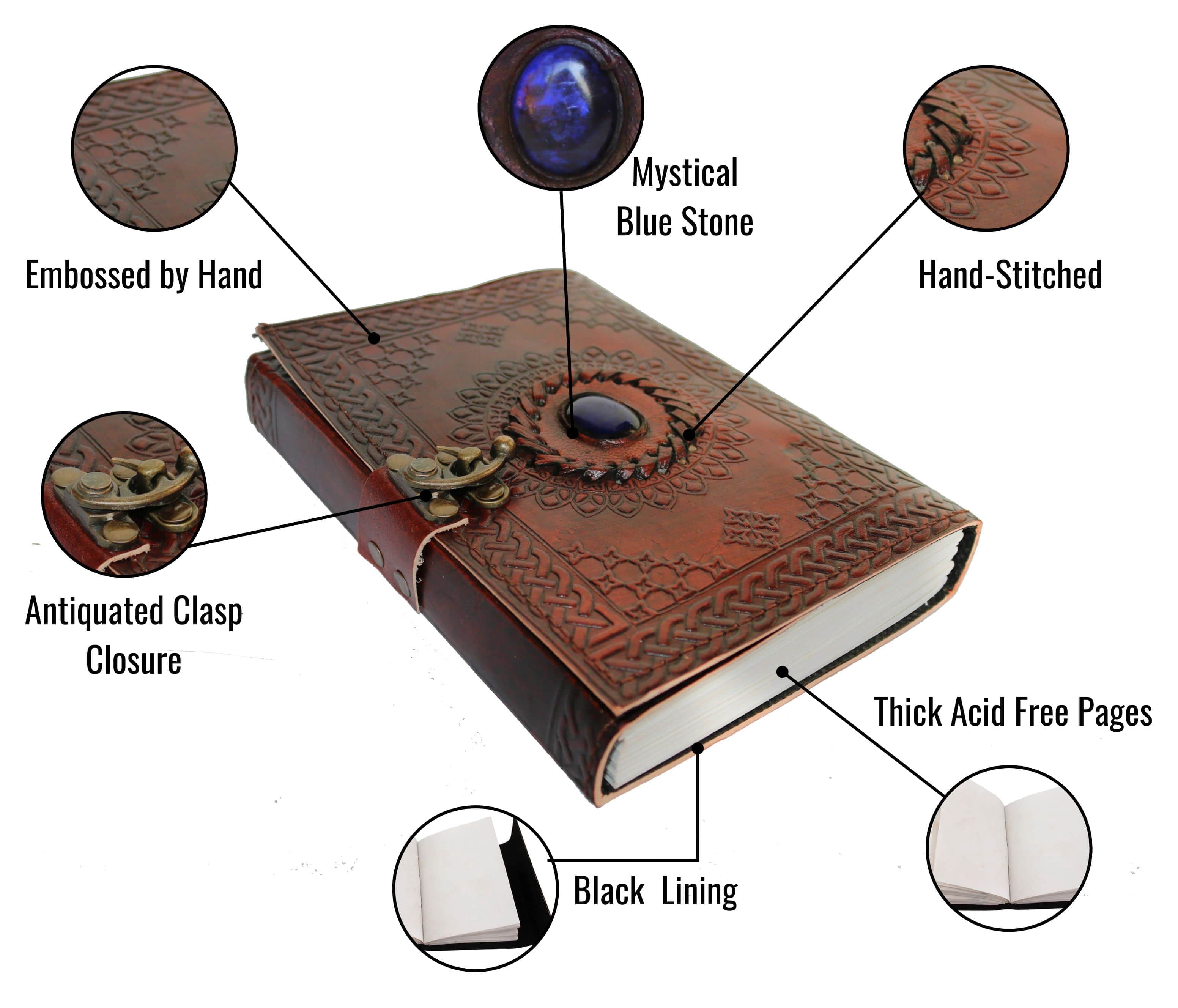 Jaald Leather Journal with Blue Stone Rustic Refillable Blank Notebook Vintage Travel Diary Scrapbook Sketchbook Gift for Men Women