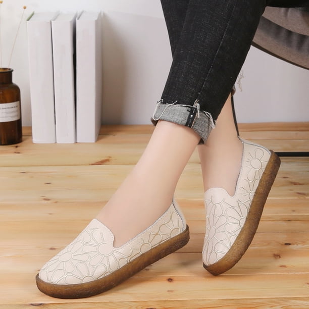 Teissuly Ladies Fashion Solid Color Leather Embroidered Flower Shallow Round Head Flat Casual Shoes Casual Shoes For Women Office Teissuly WER202401220921
