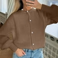 thumbnail image 6 of Womens Casual Crewneck Cardigans Long Sleeve Lightweight Button-Up Sweaters Slouchy Knitted Fall Cardigan Tops Coffee, M, 6 of 7