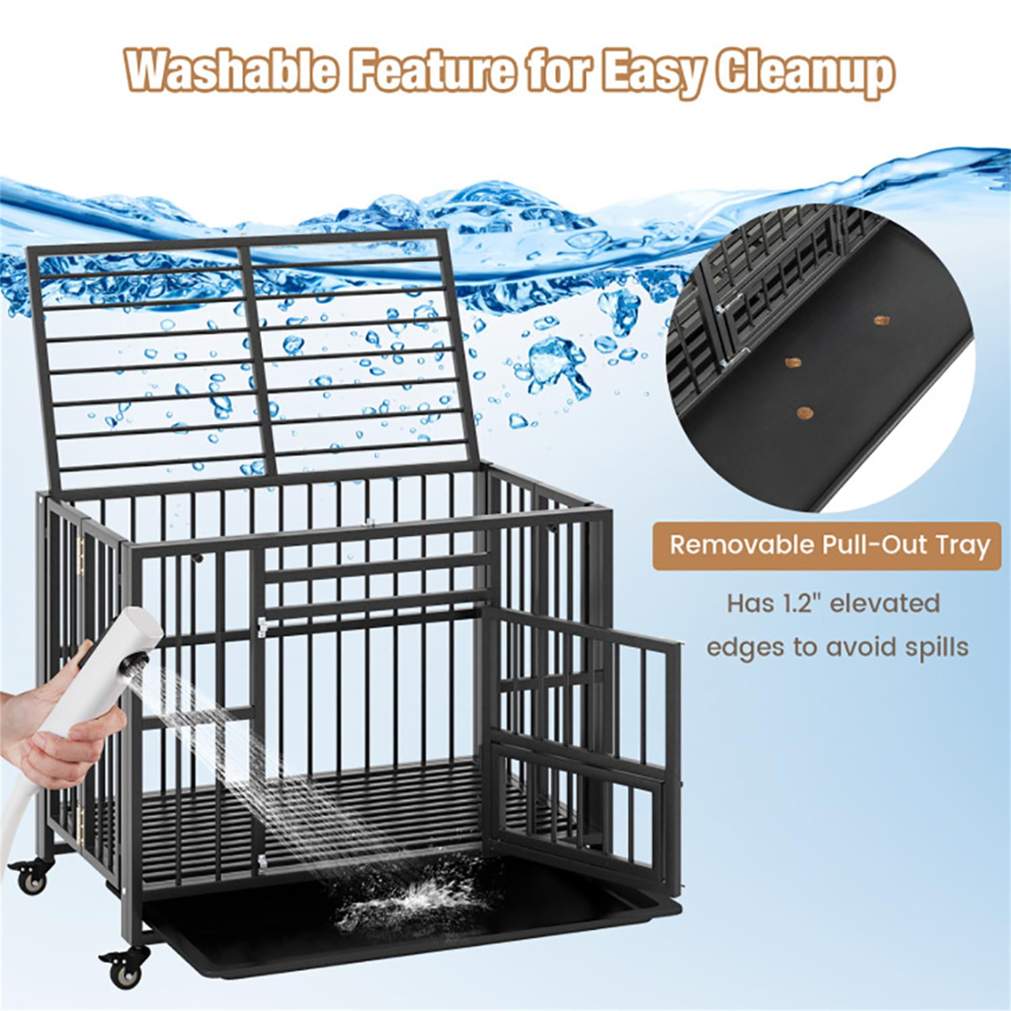 Kadyn 37" Heavy Duty Dog Cages with Tray, Metal Escape Proof Kennel with Lockable Wheels, Dog Crates for Medium Dogs, Indoor Rabbit Hutch, Black