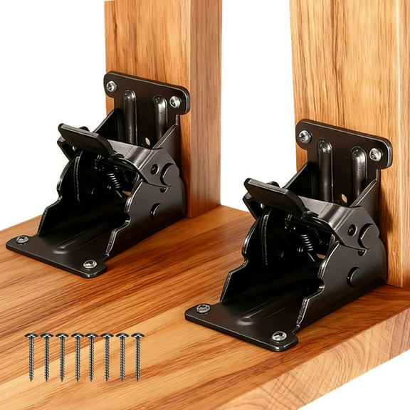 Folding Brackets Black, 0-180 Degrees Self-Lock Hinge with Screws for Folding Table Legs,Quick-Install Heavy-Duty Extension Support Bracket Foldable Self Lock Hinges (2 Pack)