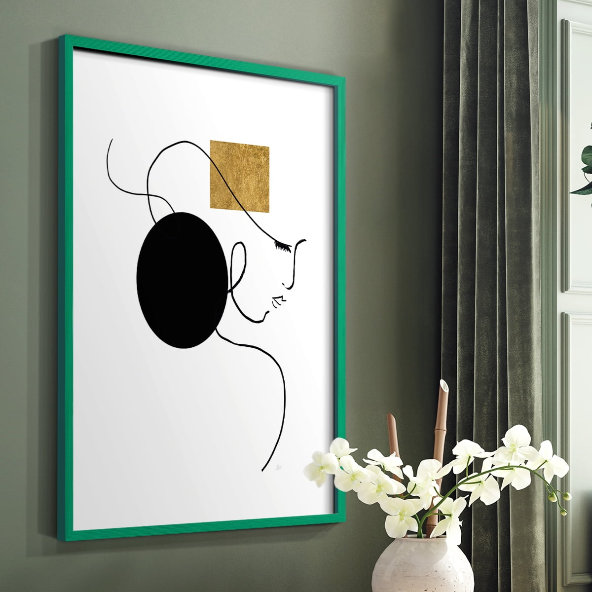 Shapes and Lines I in Green Solid Wood 11 x 14 Framed Print
