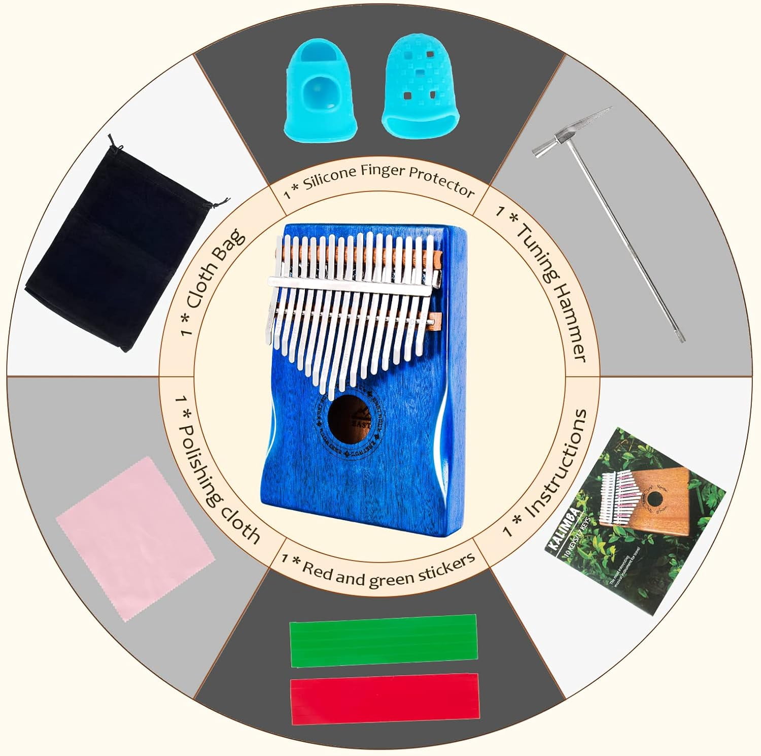 EASTROCK 17 Keys Kalimba Finger Piano Musical Instruments Solid Wood Bady & Hand Rest Design with Tuning Set & Bag,Blue