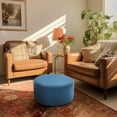 thumbnail image 3 of BELLEZE 24" Modern Round Pouf Fabric Footstool Seat Home Living Room Ottoman, Blue, 3 of 7