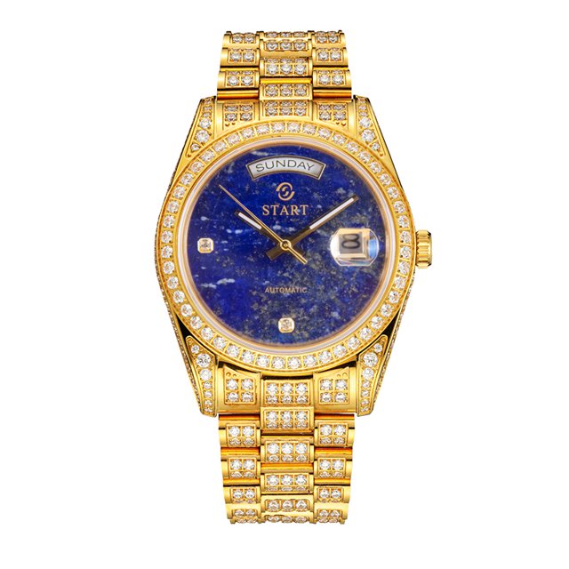【START】Men's watch Swiss Automatic Mechanical Movement Lapis Lazuli Watch Waterproof Date Week Function Diamond Watch