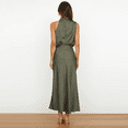 thumbnail image 3 of Ladies Elegant Sleeveless Halter Satin Summer Wedding Long Evening Dresses(M)-Army green-L, 3 of 6