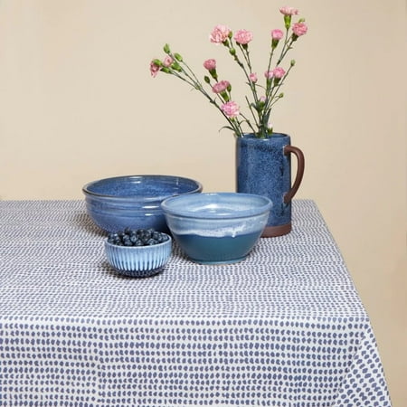 

White Navy Block Print Square Tablecloth