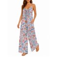 thumbnail image 2 of Women'S Summer Light Pink Floral Wide Leg Jumpsuit Casual Loose Sleeveless Spaghetti Strap Romper With Pockets, 2 of 7