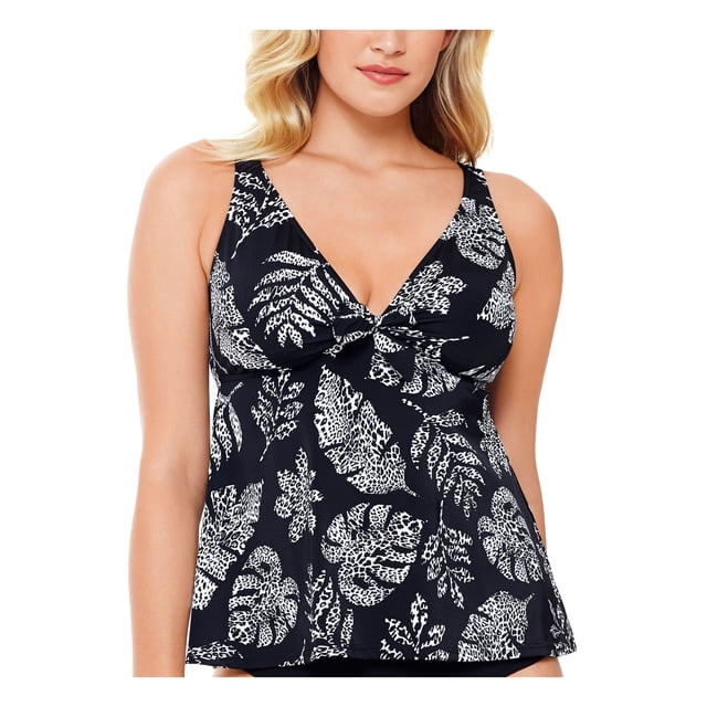 SWIM SOLUTIONS Haut de Tankini à Armatures Réglable pour Femmes, Noir, Imprimé, Extensible, Doublé, 10