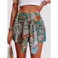 thumbnail image 4 of Women's Printed Bohemian Shorts with Front Knot High Waist Summer Beach Vacation Shorts Yellow M, 4 of 8