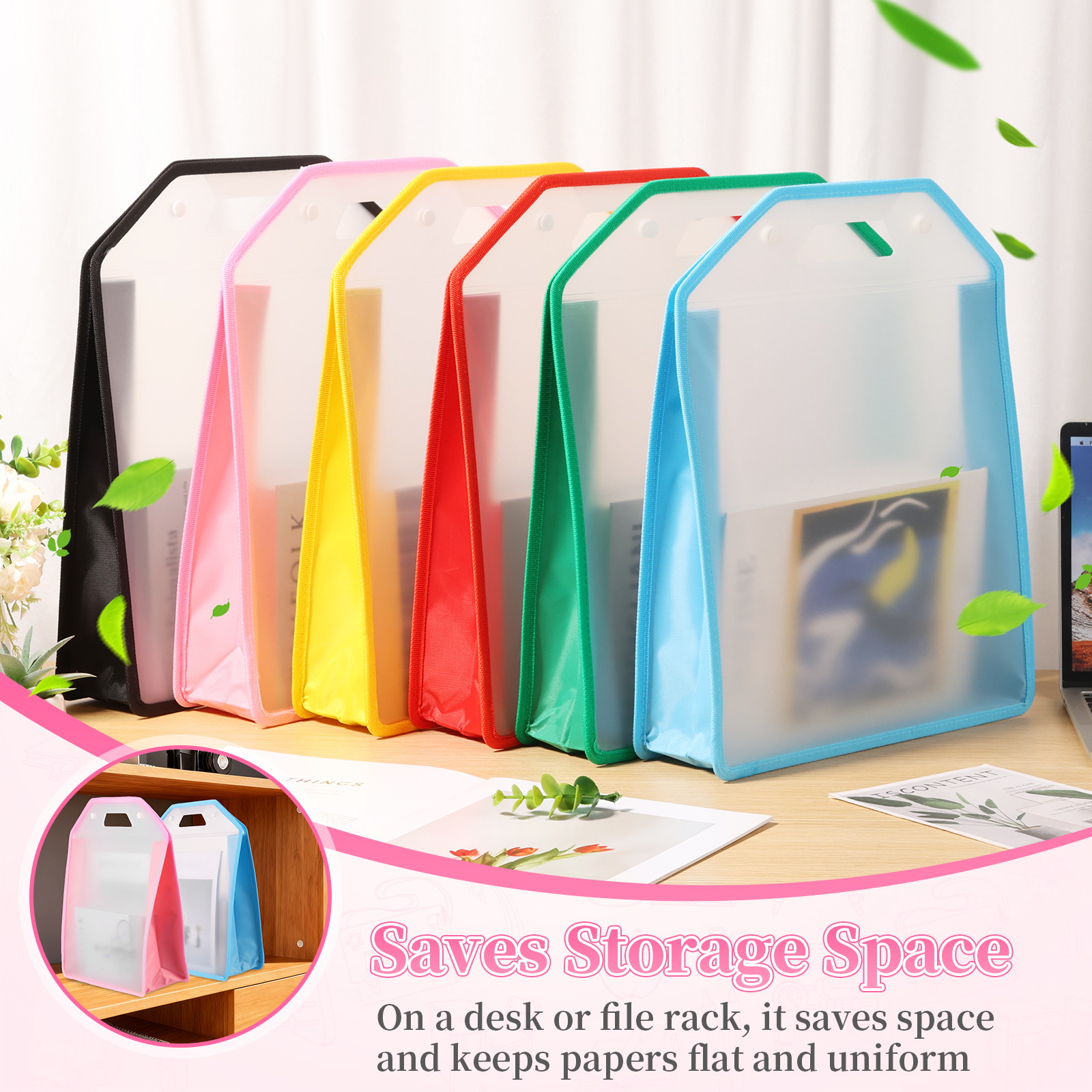 6Pcs Portable Scrapbook Paper Storage Organizer with Handle and Button Closure Transparent Expandable Paper Storage Bag for 12 By 12 Inch Sheets Vinyl Photo