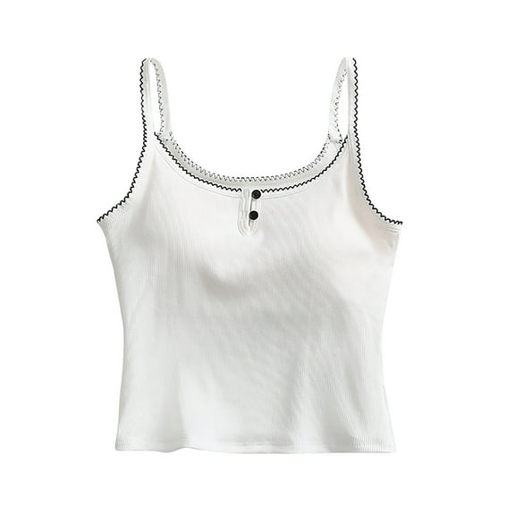 Annhoo Women Crop Tank Tops Crewneck Solid Color Sleeveless Cotton Camisole Pajama with Bra Casual Cute Clothes