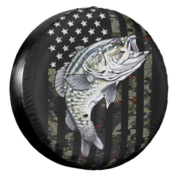 KAKALAD Bass Fishing Camouflage Flag Spare Tire Cover Universal Vehicle Accessories Buckle Car Tools 14”in