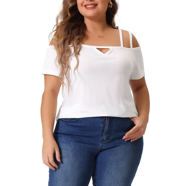 Blusa casual de verano para mujer de tallas grandes Agnes Orinda, con hombros descubiertos, corte en la parte superior, mangas cortas y diseño cruzado, talla 3X, color blanco