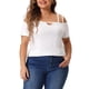 thumbnail image 1 of Blusa casual de verano para mujer de tallas grandes Agnes Orinda, con hombros descubiertos, corte en la parte superior, mangas cortas y diseño cruzado, talla 3X, color blanco, 1 of 6