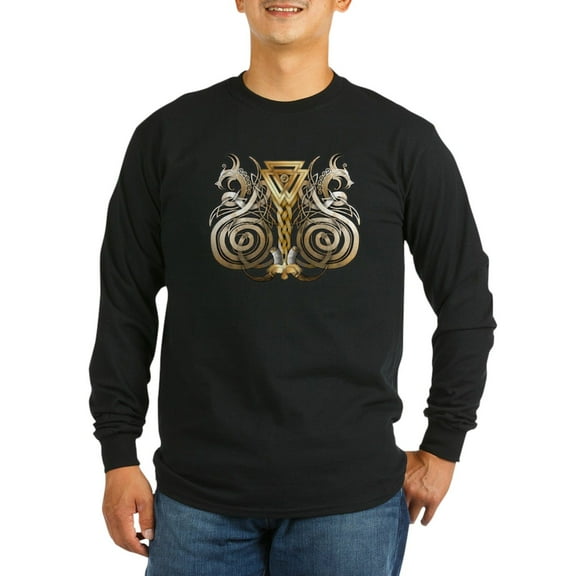CafePress - Norse Valknut Dragons Long Sleeve Dark T Shirt - Long Sleeve Dark T-Shirt