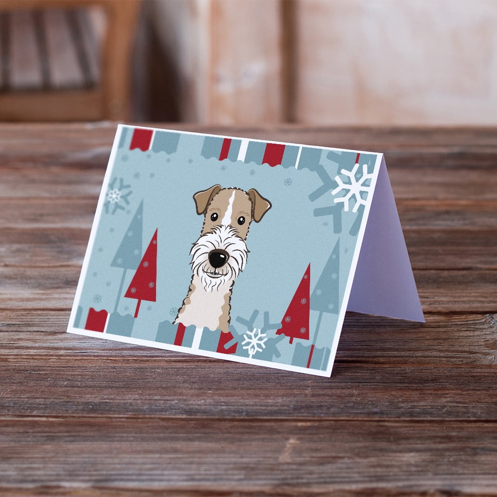 Winter Holiday Wire Haired Fox Terrier Greeting Cards and Envelopes Pack of 8