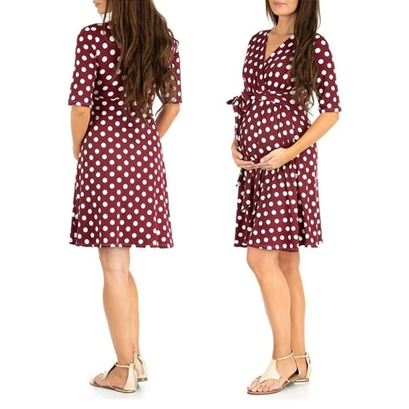 Women's Maternity Dress Long Sleeve V Neck Tie Front Pregnancy Bodycon Midi Dress