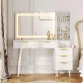 thumbnail image 2 of TROPOW 48" Fluted Makeup Vanity Desk with LED Mirror & Lights, 5 Drawers, Glass Top & Built-in Power Outlet, Modern Dressing Table for Bedroom,White, 2 of 8