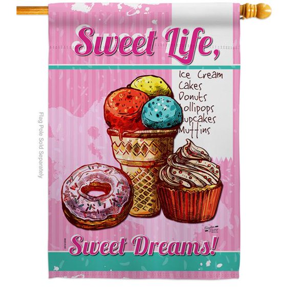 Angeleno Heritage H137215-BO Sweet Life Food 28 x 40 in. Double-Sided Decorative Vertical House Flags for Decoration Banner Garden Yard Gift