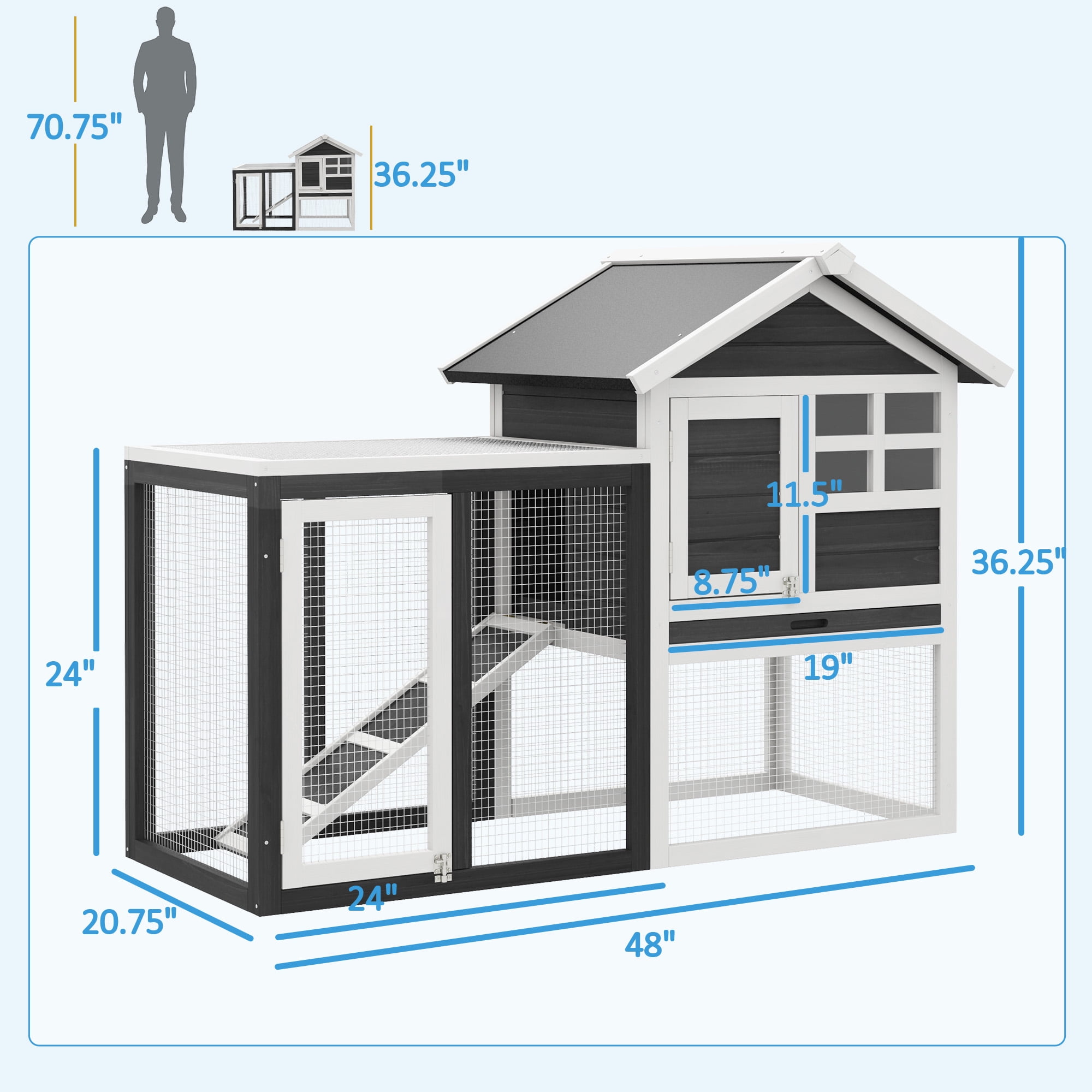 Pawhut 48" Wooden Chicken Coop Rabbit Hutch Bunny Cage Pet House w/Ladder & Run