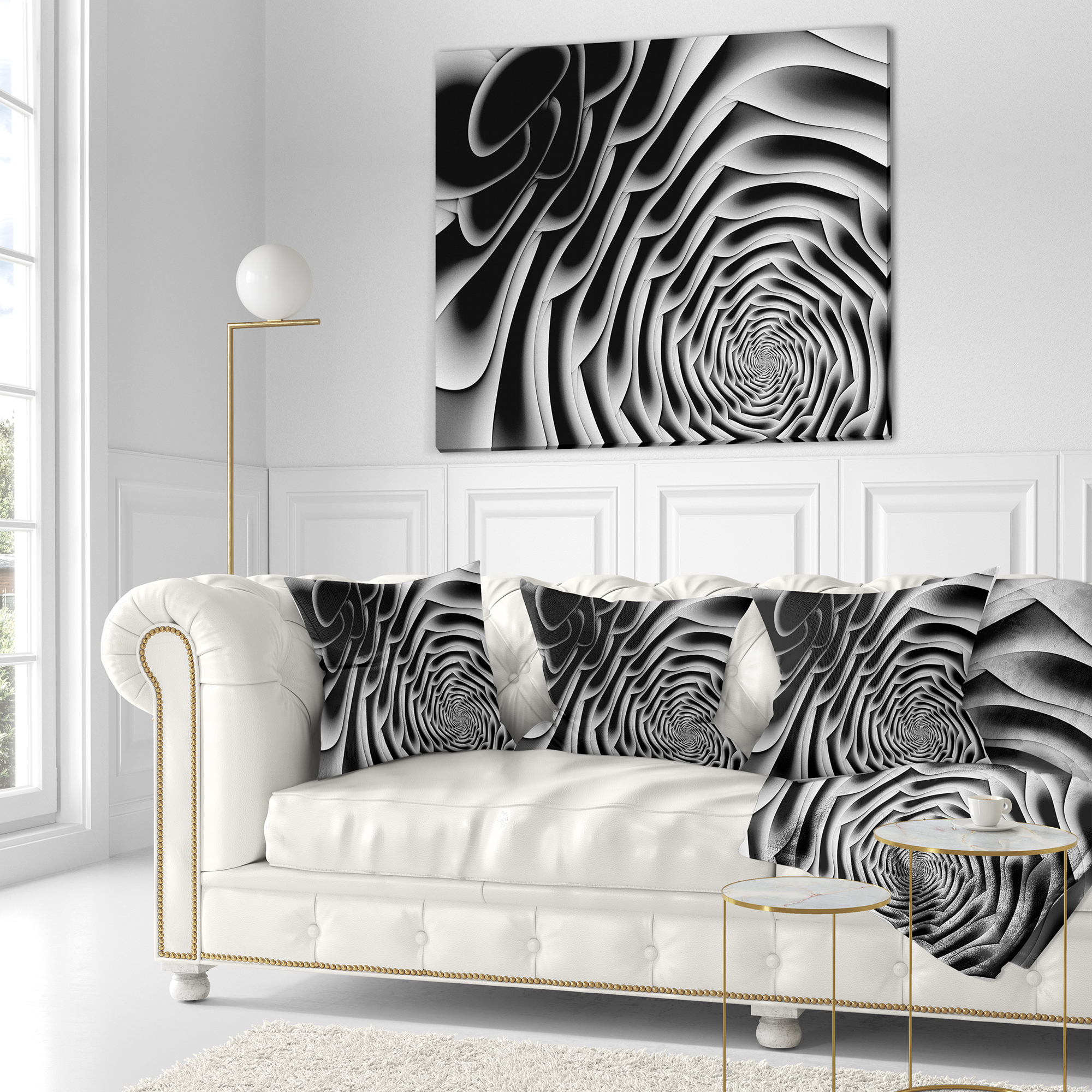 Designart White Flower Shaped Fractal Art - Abstract Throw Pillow - 18x18