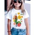 thumbnail image 1 of Camiseta de manga corta con estampado de flores y ORUGA para niñas: diseño de dibujos animados vibrantes, tela de algodón suave, cuello redondo, perfecta para primavera/verano., 1 of 6