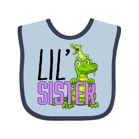 

Inktastic Lil Sister with Cute Green Alligators Gift Baby Boy or Baby Girl Bib