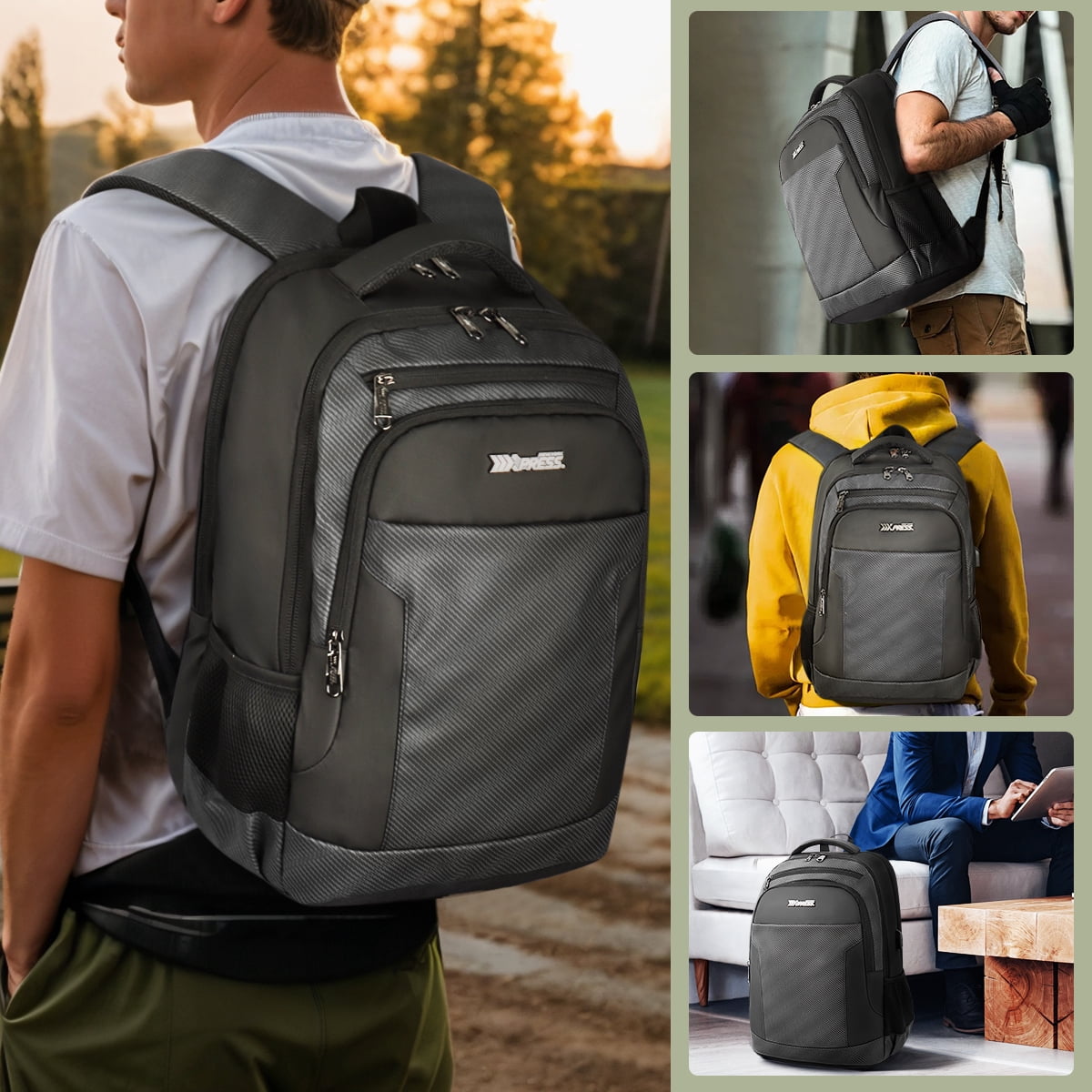 17 Inch Laptop Backpack for Men Carry on Travel Backpack with USB Charging Port Water Resistant Work Business College Computer Bag,HB2116 Grey