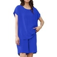 thumbnail image 4 of Njoeus Women's Pajamas, Sleep & Lounge Womens Pjs Sets Women Solid Color Casual Crewneck Short Sleeve Shirt Fashion Shorts Sets Pajamas Suit Womens Pj Sets Clearance Blue Xxl, 4 of 6