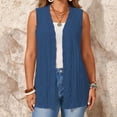 thumbnail image 2 of CIENVNSTG Women's Sweater Vest Plus Size Sleeveless Lightweight Open Front Knit Cardigan Casual Loose Sweaters with Pockets Blue S, 2 of 6