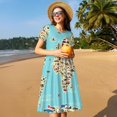 thumbnail image 4 of Easygdp World Travel Line Icons Map para Vestido Transpirable de Mujer, Vestido Suelto de Manga Corta con Pliegues y Bolsillos para el Verano, 4 of 6