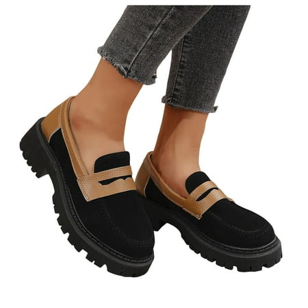 Mepaouo Mary Jane Shoes for Women Retro Suede Platform Casual Work Walking Loafers Shoes(Black 7.5)
