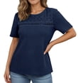 thumbnail image 4 of T Shirts for Women 2026 Summer Short Sleeve Crewneck Hollow out Breathable Dressy Casual Office Work Tshirt Blouse, 4 of 8