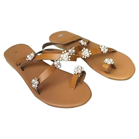 

TUOBARR Toe Ring Sandals Women Women s Summer Fashion Comfortable Clip-toe Flat Sandals Coffee