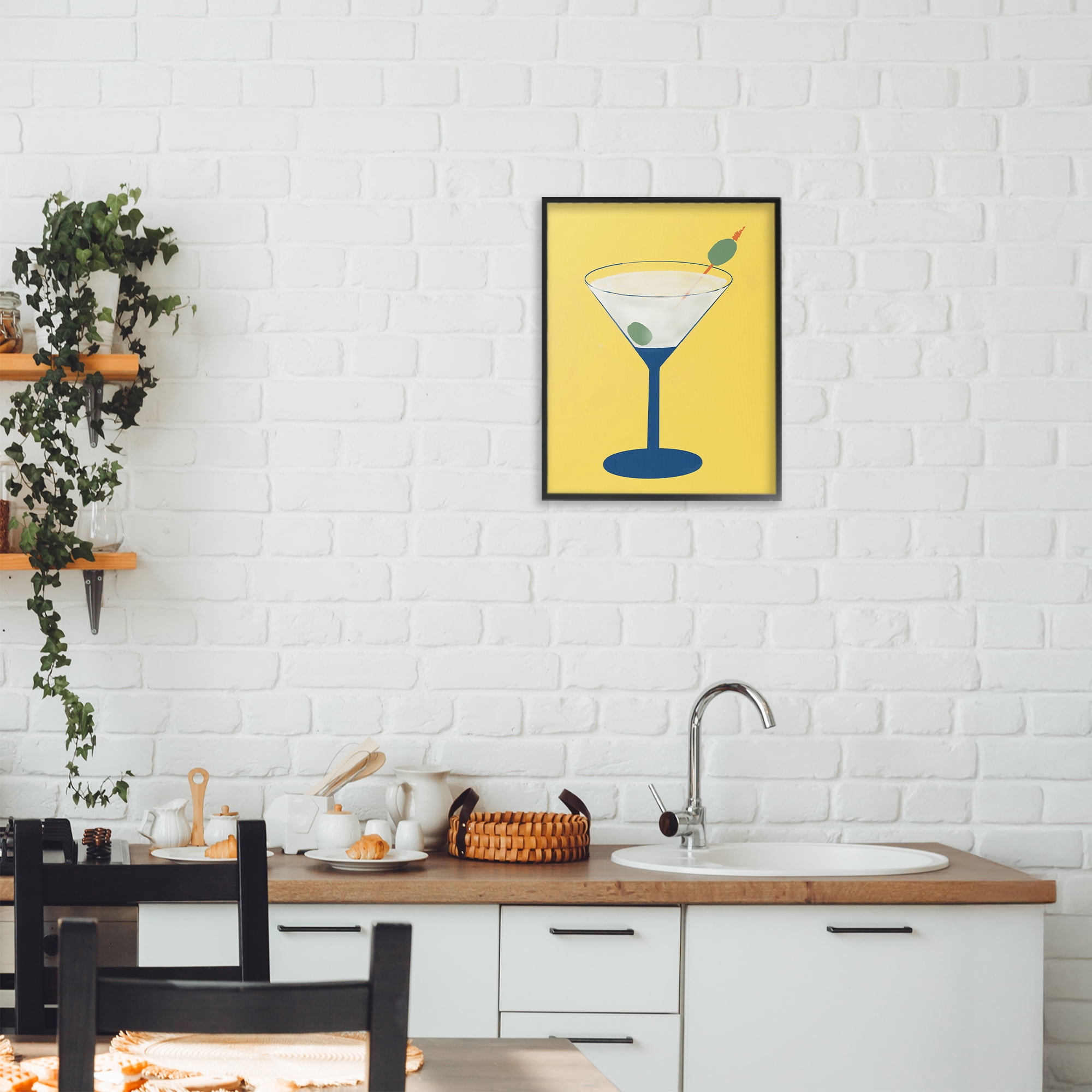 Stupell Industries Martini Glass over Yellow Black Framed Giclee Art, design by Robin Maria