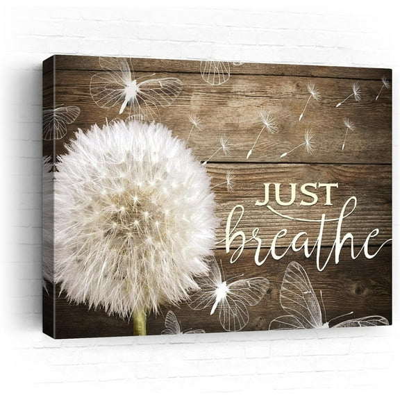 Farmhouse Just Breathe Wall Art Rustic Dandelion Wall Art For Living Room Bedroom Bathroom Decor White Flower Flora Dandelion Pictures Canvas Prints Artwork Framed Ready To Hang 12x18 Inch