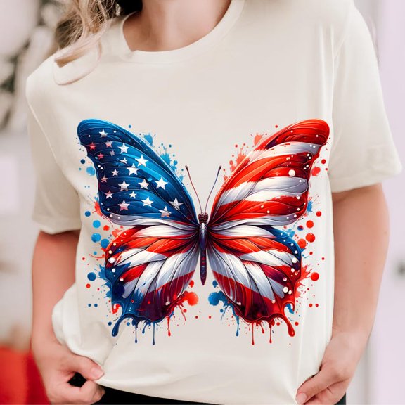 American Flag Butterfly Shirt, Patriotic USA Tee, 4th of July T-Shirt, Red White and Blue Butterfly Top, Independence Day Gift for Her