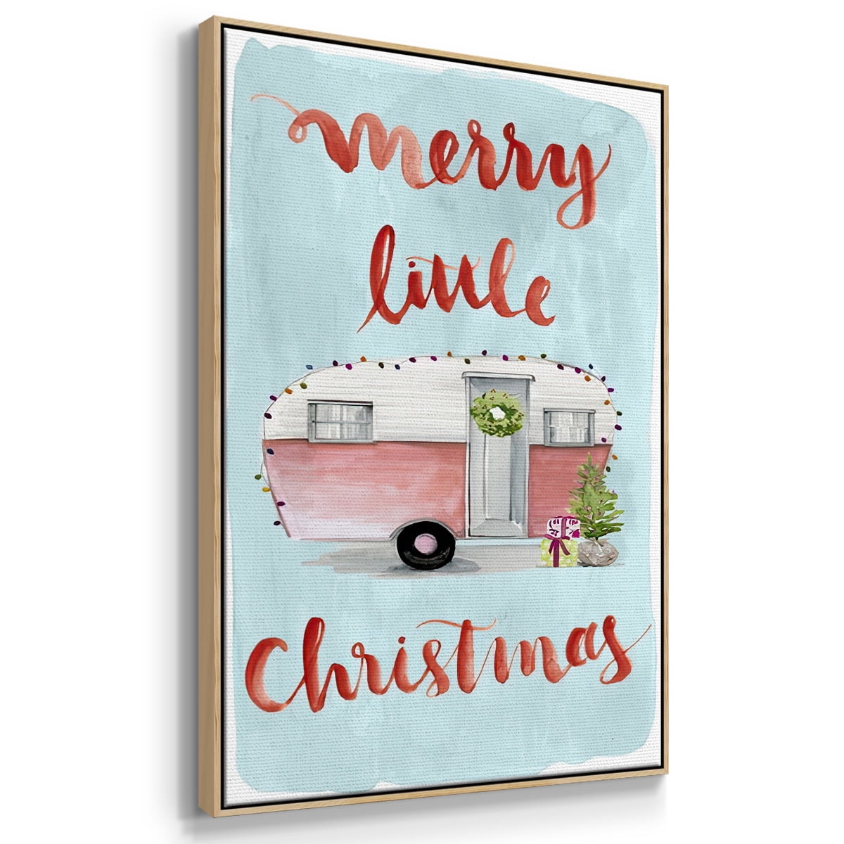 Christmas Cars Collection B - Framed Gallery Wrapped Holiday Canvas - 25 x 37 - Natural Wood Frame